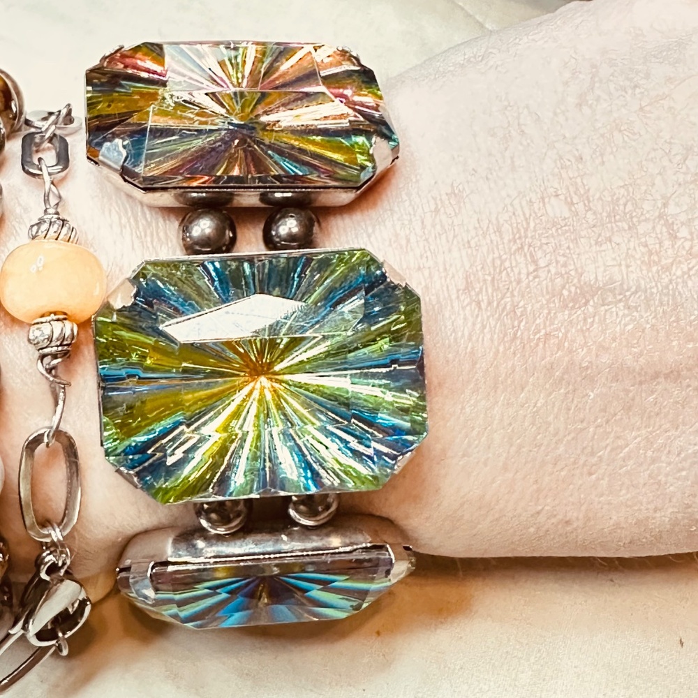 Multi Color Fire Lucite Large Rectangular Beaded … - image 2